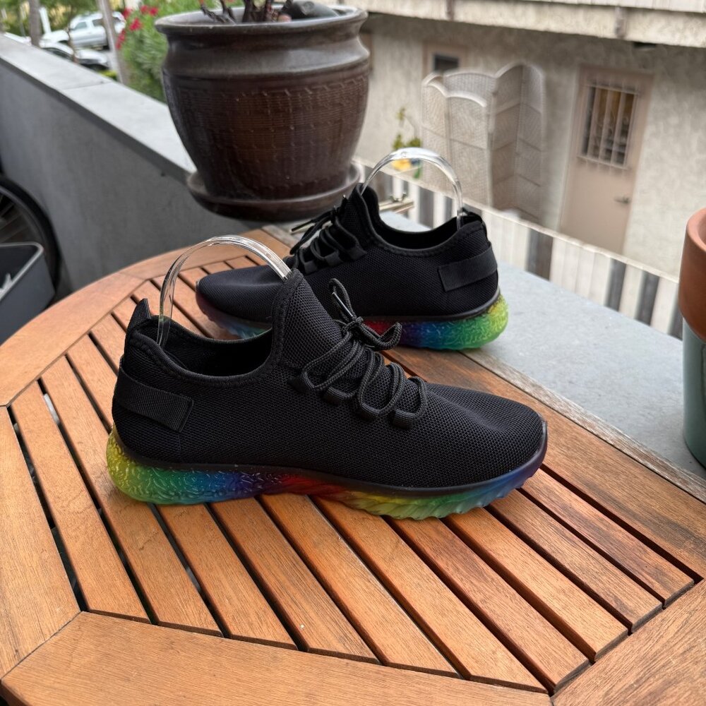 Wanted Womens Black Sneakers With Rainbow Soles - Picture 2 of 7
